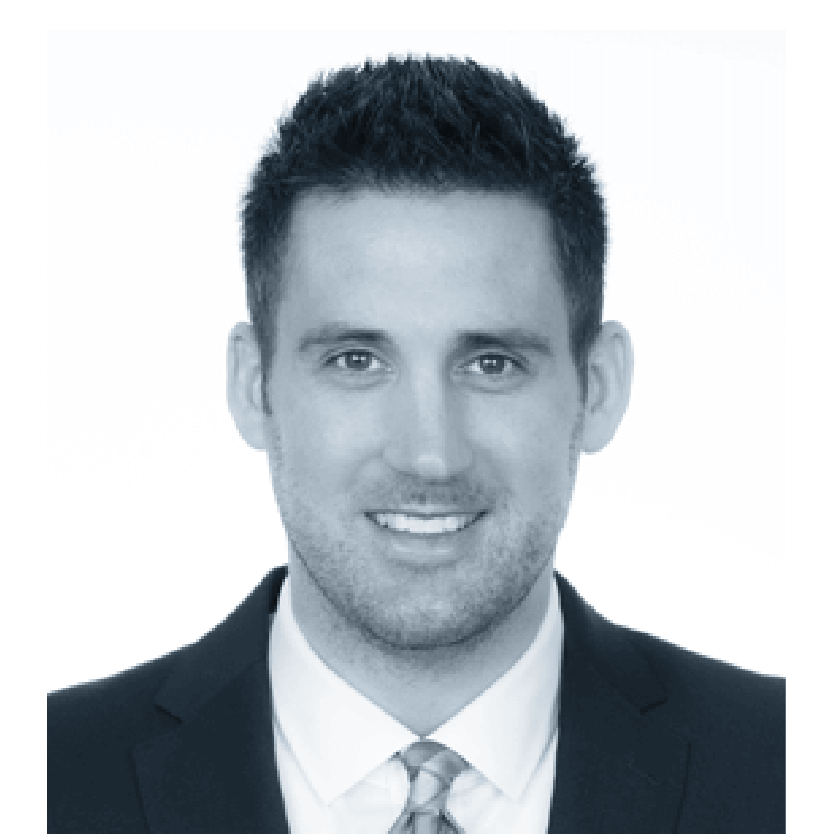 black and white profile image of Kyle Andrews, VP of finance
