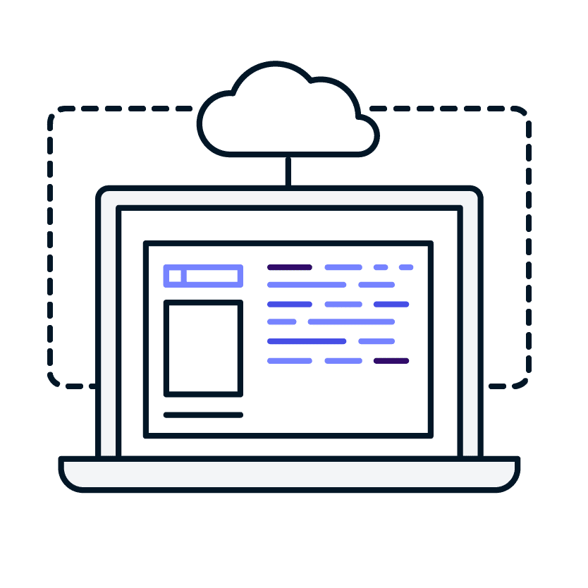 purple illustration of one of our technology solutions, enterprise IT, consisting of a laptop and cloud connecting together
