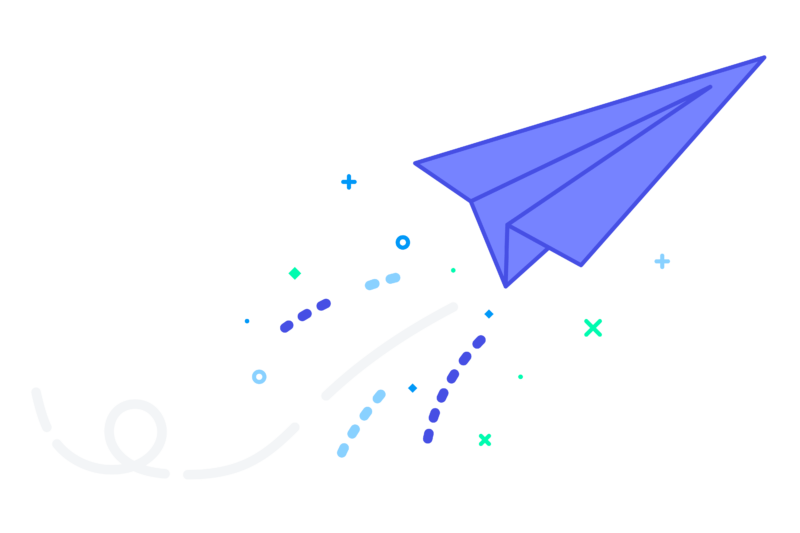 blue and mint illustration of a paper airplane 