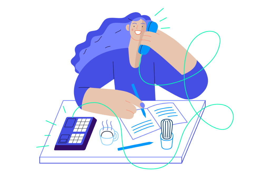 illustration of employee taking notes while on a phone call