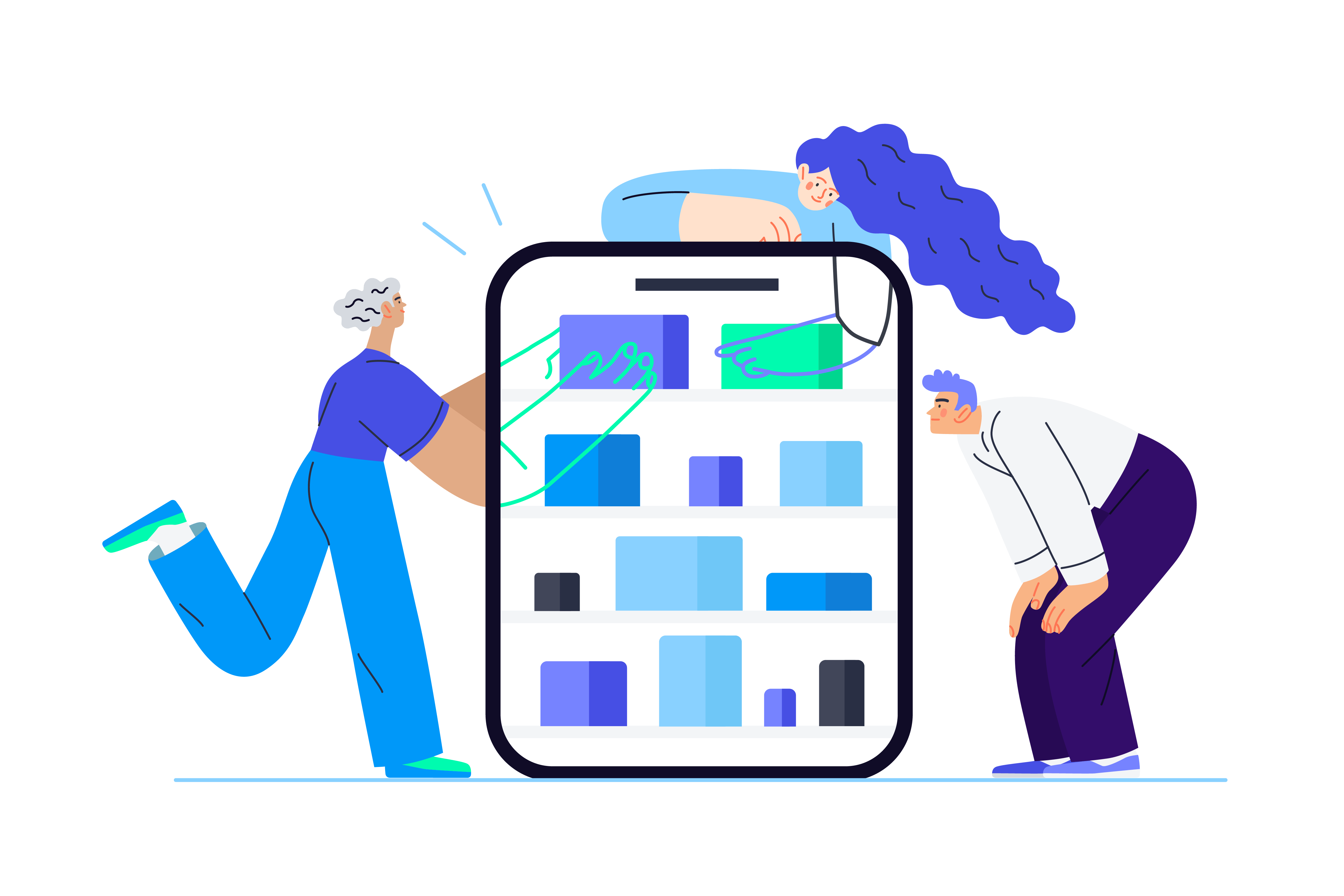 illustrations-newcolor-joinus-hero illustration of working on user experience design on a tablet