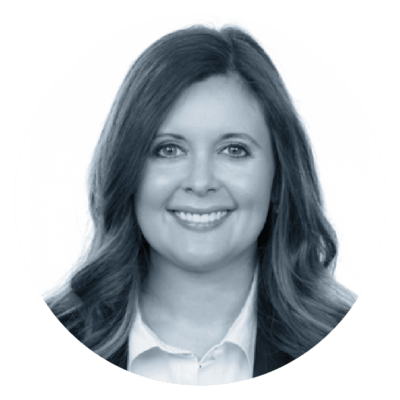 black and white profile image of Ashley Brush, VP of Homeland Services
