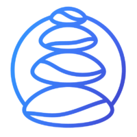 blue and purple gradient illustration of 4 rocks stacked on top of each other from largest to smallest to show innovative technology solutions
