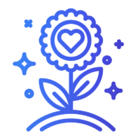blue and purple gradient illustration of a sunflower with a heart in the center to show innovative technology solutions