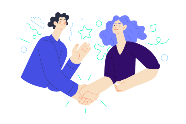 press-news-illustration-newclor-07 an illustration of two people coming to an agreement and shaking hands about tech news