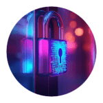 MIDAS_Icons-04 security-centric mindset icon, a colorful security lock with abstract and glowing lines