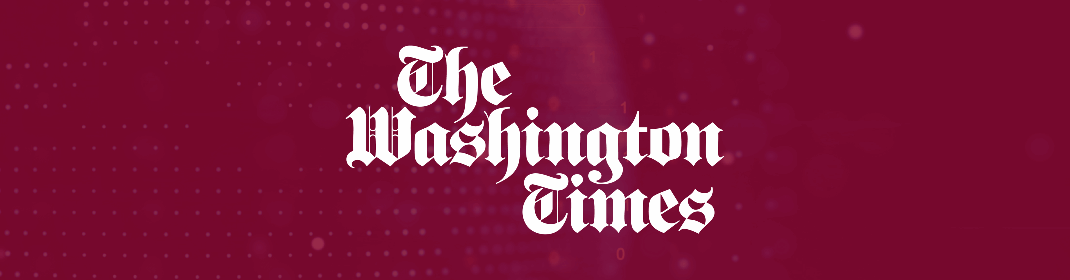 The Washington Times Logo on a darkened red image of an abstract globe made up of data points