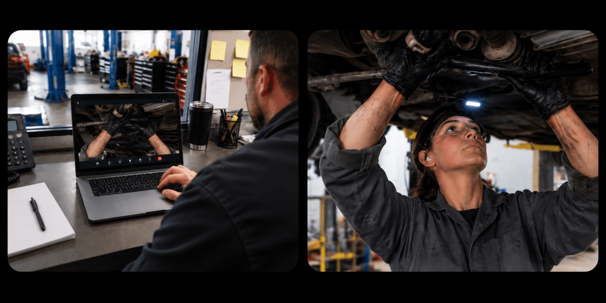 Sightline Remote Assistance for Automotive Maintenance Remote expert viewing a mechanic’s live vehicle repair feed on a laptop